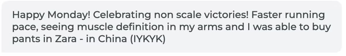 Client message celebrating non-scale victories