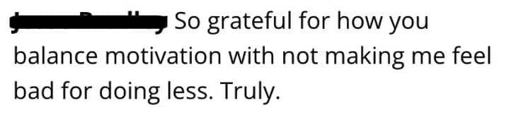 Client message about balanced motivation and support